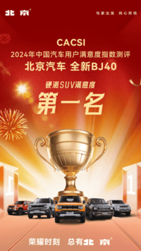 北京汽车全新BJ40荣获硬派SUV满意度并列第一名！