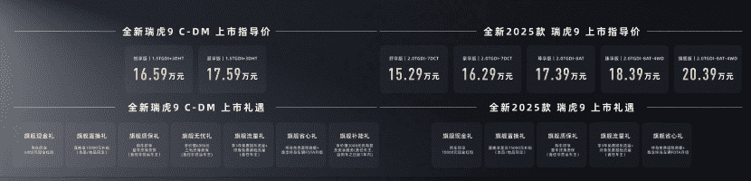 最低15.29万元起！2025款瑞虎9、瑞虎9 C-DM上市