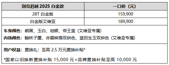 别克君越2025白金款上市 限时一口价15.99万元起