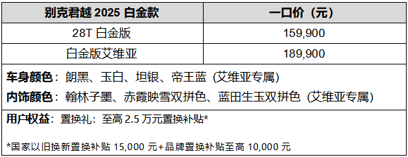 别克君越2025白金款越级上市，限时一口价15.99万元起