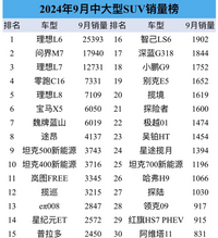 9月中大型SUV销量榜：问界M7丢冠，国产包揽前5