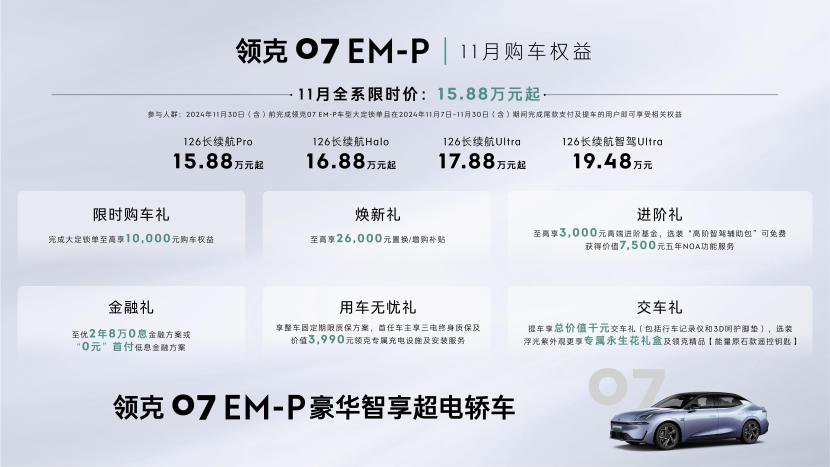 限时售价15.88万元起 领克07新版型上市