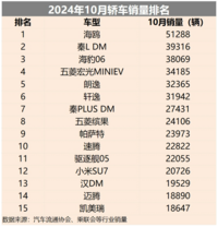 10月轿车排名：比亚迪占前三，小米SU7超迈腾，合资反攻了？