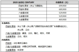 2025款世纪CENTURY尊崇上市 售价46.99万元起