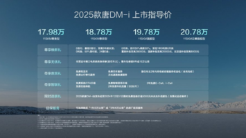 20万级家用SUV首选！2025款唐DM-i售17.98万起