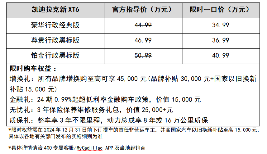 豪华大型SUV普惠者限时一口价34.99万起新XT6上市