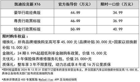 限时一口价34.99万起 凯迪拉克新XT6上市