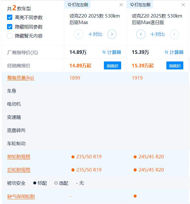 全系续航530km+4.5C快充 领克Z20哪款最具性价比？