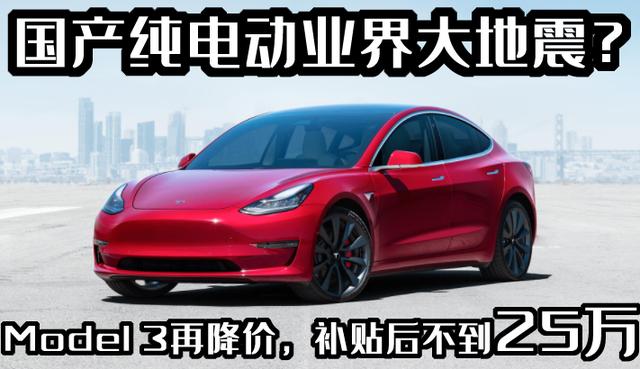 国产纯电车业界大地震？Model 3再降价，补贴后不到25万